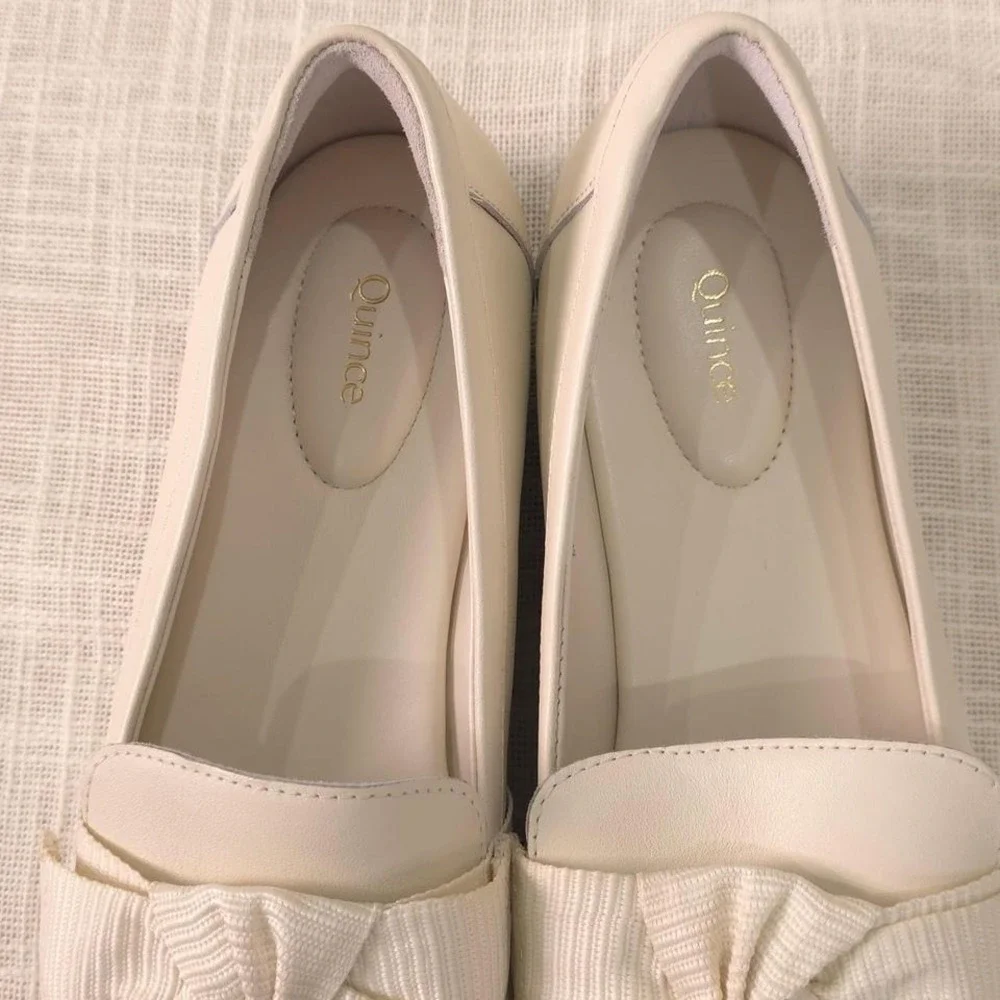Quince Italian Leather Bow Penny Loafer - Bone/ Size 8 - Picture 4 of 9
